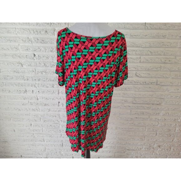 Lularoe Womens Top 3XL Plus Tee Short Sleeve Asymmetric Red GEO346E - Picture 5 of 8